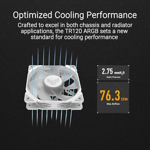 ASUS TUF Gaming TR120 ARGB Reverse Blade White 3IN1 Gehäuselüfter 3er Pack (120mm PWM PC Lüfter, 2000 RPM, 2.75 mm H2O, 76,3 CFM Luftstrom, 16 einzeln adressierbare RGB-LEDs, weiß) Bild 6