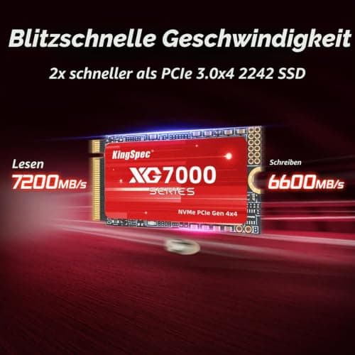 KingSpec XG7000-2242 1TB SSD M.2 2242 NVMe PCIe 4.0, M2 SSD Gen 4x4 – Bis zu 7200 MB/s sequentielle Lesegeschwindigkeit, 3D NAND TLC Kompatibel mit Desktop/Laptops/Legion Go Bild 4