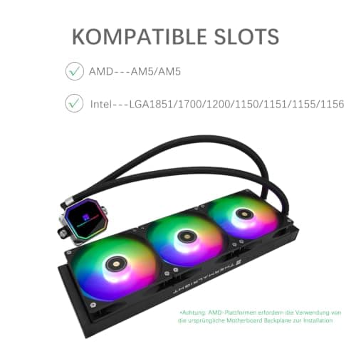TR-Thermalright Frozen Prism 360 Black ARGB Flüssigkeit CPU Kühler, 360mm Aio Kühler, 3x120mm PM Lüfter-1850RPM, für AMD AM4 /AM5, Intel LGA1851/1700/1150/1151 Bild 8