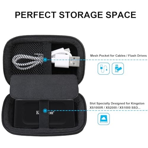 Lacdo Festplattentasche Hartschalentasche für Kingston XS1000 / XS2000 / XS1000R SSD 500GB 1TB 2TB Portable Tragbares Externes Solid-State-Laufwerk USB 3.2 Eva Stoßfest Aufbewahrungstasche, Schwarz Bild 4
