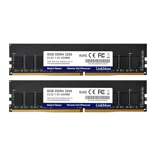 LinkMore 16GB Kit (2 x 8GB) DDR4 3200MHz UDIMM (PC4-25600) CL22 1,2V Desktop Speichermodul 16gb Kit (2 X 8gb) Desktop: 3200 MHz Blaue Box Bild 2