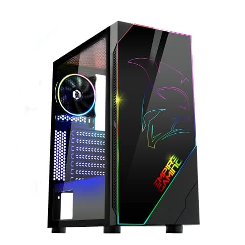 EMPIRE GAMING – PC Gehäuse Spartan ARGB mittelgroßer Gehäuseturm ATX – Fassade mit LED Hintergrundbeleuchtung und Seitentür aus Sicherheitsglas – 1 Ventilator LED RGB adressierbar 120 mm Bild 2