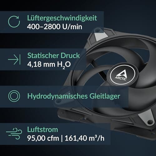 ARCTIC P14 Max (5 Stück) - PC Lüfter, High-Performance 140 mm Gehäuselüfter, PWM-gesteuerte 400–2800 rpm, Optimiert für statischen Druck, 0dB-Mode - Schwarz Bild 4