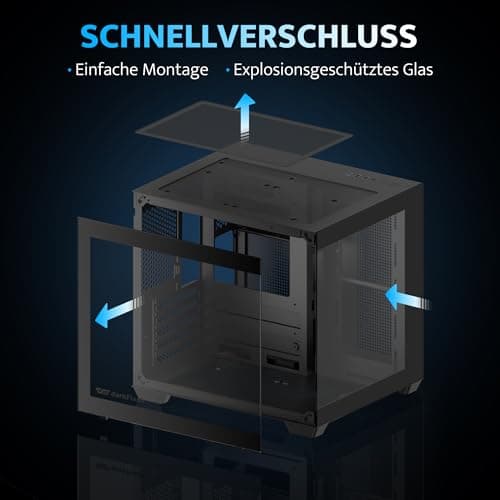 darkFlash ITX-PC-Gehäuse, Vorinstalliert mit 3 PWM-ARGB-Lüftern, Computergehäuse, ITX-Gehäuse mit Vollansicht und Doppeltem Hartglas, Mini-Größe, Unterstützt 240 mm AIO (C275P) (Schwarz) Bild 4
