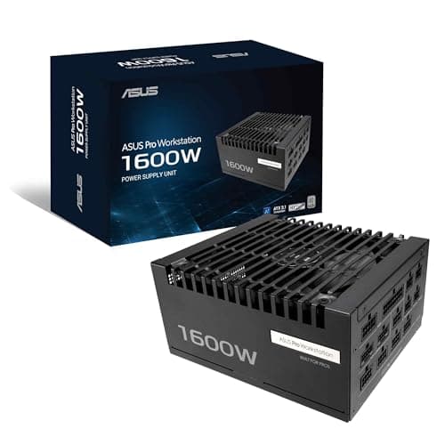 ASUS Pro WS 1600W Platinum Workstation Netzteil (1600 Watt, unterstützt bis zu Zwei GeForce RTX 5090 Grafikkarten, ATX 3.1 kompatibel, PCIe 5.1 mit 12V-2x6-Anschlüssen, 80 Plus Platin Zertifiziert)