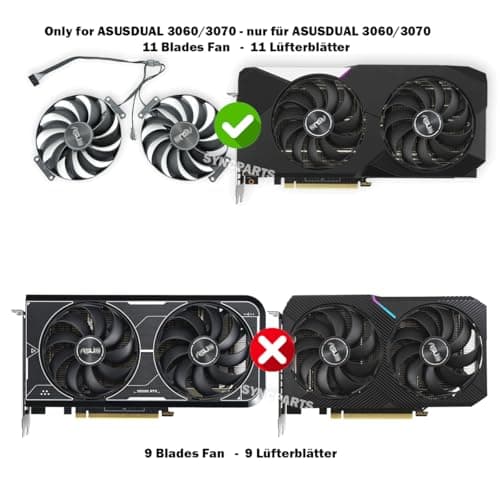 Lüfter für ASUS Dual RTX 3060 Ti/RTX 3070 – T129215SU CF1010U12S, 95mm, 7-Pin – NUR 11 Lüfterblätter – 2er Set Bild 8