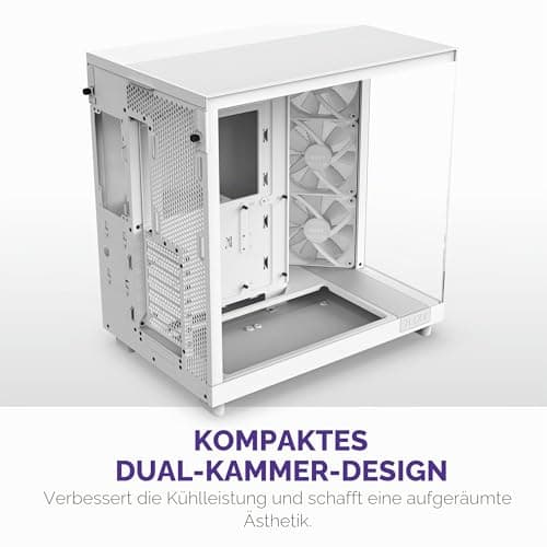 NZXT H6 Flow RGB , CC,H61FW,R1 , Kompaktes Mid,Tower Gehäuse mit zwei Kammern , Inklusive 3 x 120 mm , Lüfter RGB , Glaspaneele mit Panoramablick , Hochleistungs,Airflow,Panels , Weiß White H6 Flow RGB Bild 6