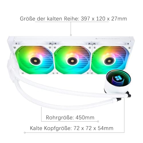 TR-Thermalright Frozen Notte 360 White ARGB V2 Flüssigkeits-CPU-Kühler-Unendlicher Spiegel-Lichteffekt,360mm Aio-Kühlung,3-PWM-Lüfter-2000U/min,für AM4/AM5,Intel LGA1851/1700/115x/1200/2011 360mm Weiß Bild 8