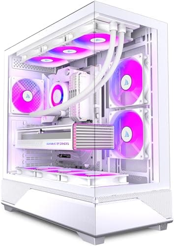 ANSAITE ATX PC-Gehäuse 6×120 mm ARGB PWM-Lüfter vorinstalliert ，Mid-Tower Gaming PC-Gehäuse, Panorama-Gehärtetes Glas Schwarz Computer-Gehäuse mit Typ-C, 360mm Radiator Unterstützung (Weiß) Bild 2