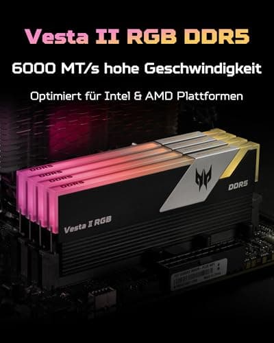 Acer Predator Vesta II DDR5 RGB RAM 32GB (16GBx2) CL36 bis zu 6000MHz - Intel XMP 3.0 & AMD EXPO - PC Computer Gaming Arbeitsspeicher (Schwarz) 32GB (16GBx2) CL36-6000MHz Schwarz Bild 4