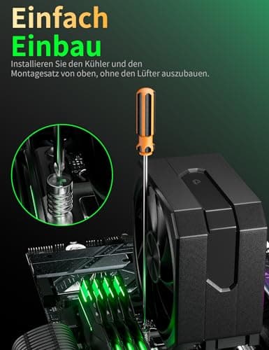 upHere gaming CPU Cooler,Single Tower 4 Heat Pipes CPU Kühler,120MM PWM Lüfter,Ohne Entfernen des Lüfters zu Installieren den CPU Kühler,für AMD AM4 AM5/Intel 2011/2066 (X79/X99),PC Kühler,up1K4. up1K4-4XΦ6mm up1K4-Schwarz Bild 8