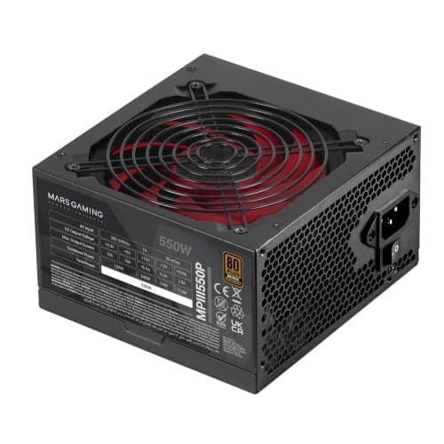 Mars Gaming MPIII550P, ATX-Netzteil 550W, 5 Jahre Garantie, APFC, 120 mm FDB-Lüfter AI-RPM, SMD-Technologien, Japanische 105º-Kondensatoren, Ummantelte Premium-Kabel, Schwarz Bild 2