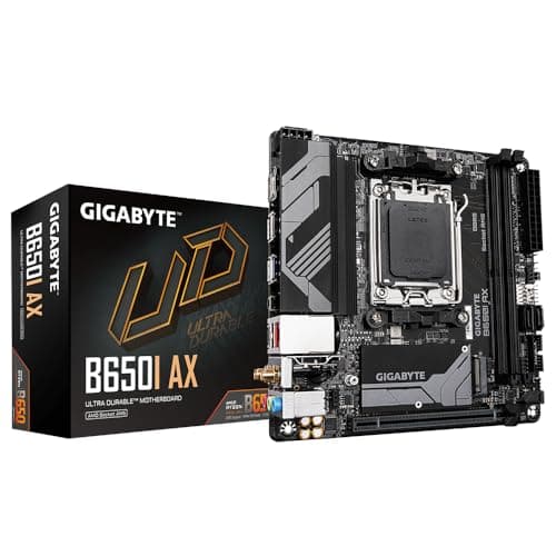GIGABYTE B650I AX Mainboard - AMD Ryzen 9000er-Serie, 5+2+1 Phasen VRM, bis zu 6400 MHz DDR5 (OC), 1xPCIe 4.0 M.2, 2,5 GbE LAN, WiFi 6E, USB 3.2 Gen 2
