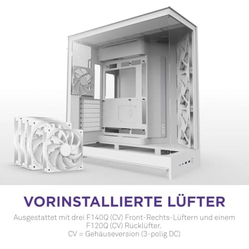 NZXT H9 Flow (2025) – Großes Dual-Kammer ATX Mid-Tower Airflow PC-Gehäuse – Enthält 3 x 140mm & 1 x 120mm Lüfter – 420mm Radiatorunterstützung – Gehärtetes Glas – Back-Connect bereit – Weiß Weiß Flow Bild 6