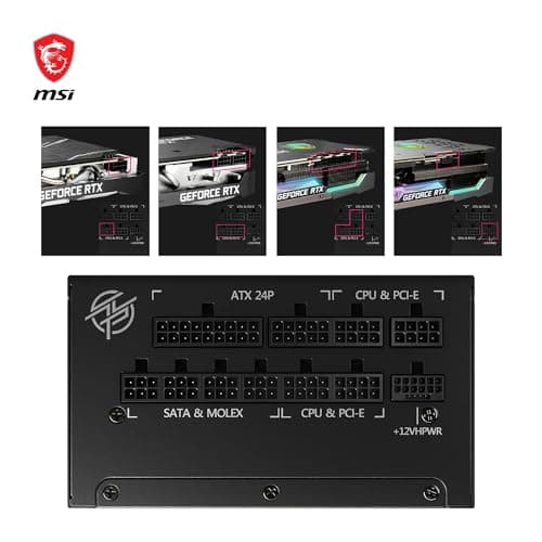 MSI MPG A1000G PCIE5 Netzteil EU Stecker, 1000W, 80 Plus Gold Zertifiziert, vollmodulares ATX 3.0, unterstützt PCIe 5.0 GPU, japanische 105°C Kondensatoren, 0% RPM Modus, Flachkabel 1000W PCIE5 Bild 8