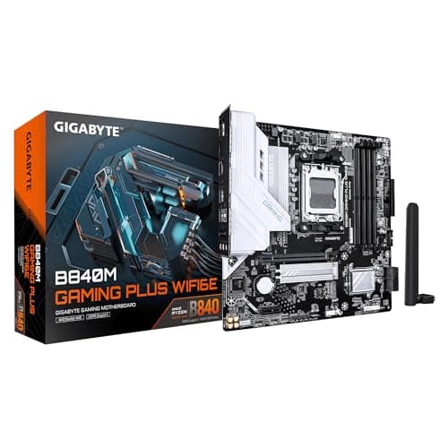 GIGABYTE B840M Gaming Plus WIFI6E Mainboard – AMD Ryzen 9000 CPUs, 8+2+2-Phasen-VRM, bis zu 8200 MHz DDR5 (O.C.), 2× PCIe-4.0-M.2, Wi-Fi 6E, 1-GbE-LAN, USB 3.2 Gen 2