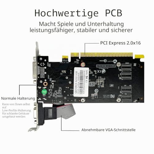QTHREE GeForce 210 Grafikkarte, 1024 MB, DDR3, 64 Bits, HDMI, DVI, VGA, DirectX 10, OpenGL 3.3, PCI Express x16, Low Profile 3 Schnittstellen Bild 6