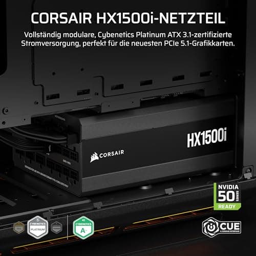 CORSAIR HX1500i (2025) Vollständig Modulares, Ultra-Rauscharmes ATX-Netzteil mit 12V-2x6-Kabel – ATX 3.1 & PCIe 5.1 konform, Cybenetics Platinum Wirkungsgrad – Schwarz | Mit Kabel, kompatibel mit ATX 3.1 und PCIe 5.1, Cybenetics Platinum Effizienz 1500 Watts Bild 4