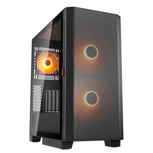 COUGAR AIRFACE Flow, Mid-Tower-Gehäuse, bis zu 10 Lüfter unterstützbar, 2 x 180-mm-ARGB-PWM-Lüfter an der Front, kompatibel mit bis zu 360-mm-AIO-Kühlung, 190-mm-Aircooler (Schwarz)
