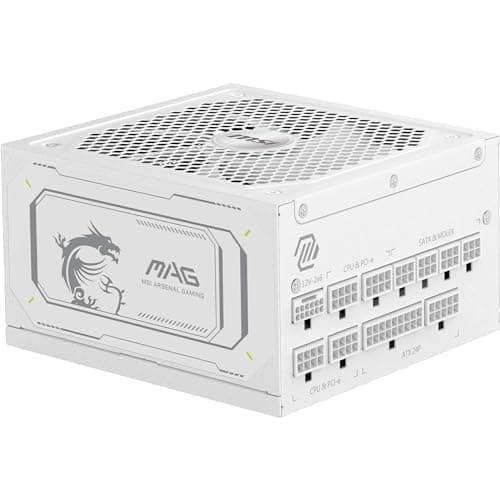 MSI MAG A1000GL PCIE5 White Netzteil, 1000 W, 80 Plus Gold, ATX 3.1, PCIe 5.1 GPU-Unterstützung, ATX-Netzteil, Modular, weiße Kabel