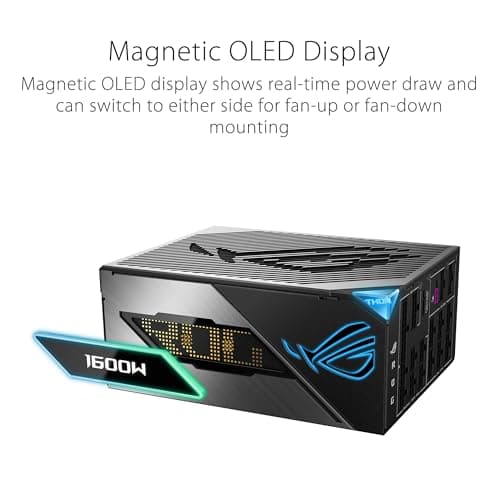 ASUS ROG THOR 1600W Titanium III Gaming Netzteil (Vollmodulares ATX Netzteil, Aura Sync, magnetisches OLED Display, Cybenetics Titanium Zertifizierung, GaN-MOSFET, ATX 3.1, PCIE 5.1,12V-2x6 Connector) Bild 8