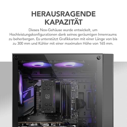 NOX Xtreme Products Infinity BETA – Micro-ATX/ITX Midi-Tower mit Seitenfenster aus gehärtetem Glas, Mesh-Front, Platz für 8 Lüfter, kompatibel mit Grafikkarten bis 300 mm, USB 3.0, Schwarz Bild 3