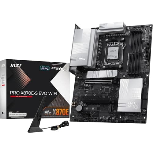 MSI PRO X870E-S EVO WiFi Mainboard, ATX – Unterstützt AMD Ryzen 9000/8000/7000-Prozessoren, AM5 – 60A SPS VRM, DDR5-Memory Boost (bis zu 8200+ MT/s OC), PCIe 5.0 x16, M.2 Gen5, Wi-Fi 7, 5G-LAN