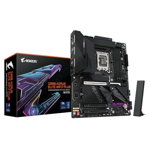 GIGABYTE Z890 AORUS Elite WIFI7 Plus Mainboard – Unterstützt Intel Core Ultra (Serie 2) CPUs, 16+1+2-Phasen-VRM, bis zu 9466 MHz DDR5 (OC), 1× PCIe 5.0 + 3× PCIe 4.0, Wi-Fi 7, 5-GbE-LAN, USB 4