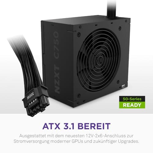 NZXT C750 Bronze ATX 3.1 - Nicht-modulares Netzteil - 750 Watt - 12V-2x6 Anschluss - 120mm FDB Lüfter - Kompakte 140mm Größe - Schwarz 750W 80 Plus Bronze ATX 3.1 Schwarz Bild 6