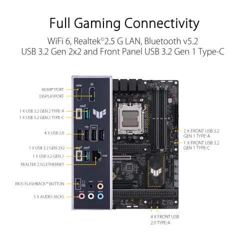 ASUS TUF Gaming B650-PLUS Mainboard Sockel AMD AM5 (Ryzen 7000, ATX, PCIe 5.0, DDR5-Speicher, 14 Power Stages, USB 3.2 Gen 2x2 Typ-C, 2.5G Ethernet, Aura Sync)+ 7 7600X Processor 4.7 GHz 32 MB L3 Box Bild 8