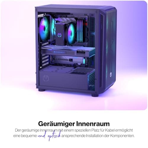 ENDORFY Arx 500 ARGB PC Gehäuse mit Hartglas Seitenfenster | 4× Stratus 140 PWM ARGB Lüfter, USB C, Mesh Front und Top, Unterstützung für 360 mm Radiatoren, GPU bis 350 mm, Schwarz 4x140mm ARGB Fans included Bild 4
