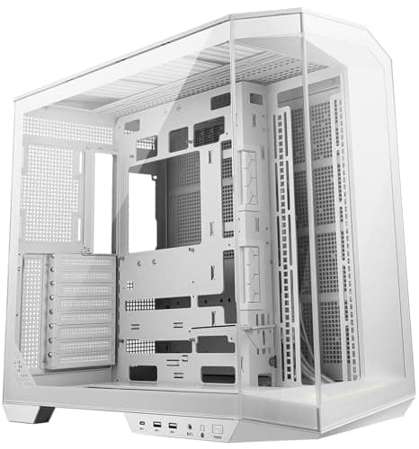 msi MAG PANO 100L PZ White – Premium Mid-Tower Gaming-PC-Gehäuse – Seitenwand aus gehärtetem Glas – Flüssigkeitskühlung unterstützt bis zu 360 mm Kühler – weißes Gehäuse
