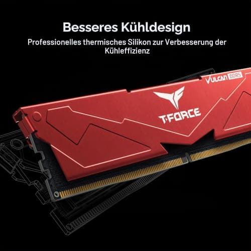 DDR5 32GB KIT 2x16GB PC 6000 Team T-Force Vulcan FLRD532G6000HC30DC01 rot 2x16GB DDR5 6000MHz 30-36-36-76 Rot/Ausflug, einfarbig (Getaway Solids) Bild 8