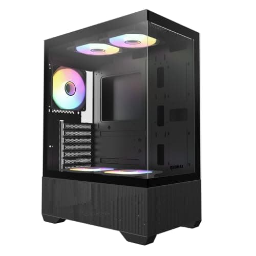 Raidmax I802 Mesh Air Flow Kompaktes Panorama-ATX-Mid-Tower-Gehäuse – 270°-Sicht gehärtetes Glas, 5 x vorinstallierte 120 mm statische RGB-Farblüfter, unterstützt ATX/Micro-ATX-Motherboards, max. 340 Bild 4