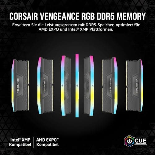 CORSAIR VENGEANCE RGB DDR5 RAM 64GB (4x16GB) Bis zu 5600MHz CL36-36-36-76 1.25V AMD EXPO Intel XMP 3.0 Desktop-Arbeitsspeicher – Grau (CMH64GX5M4B5600Z36) 64GB (4 x 16GB) Bild 5