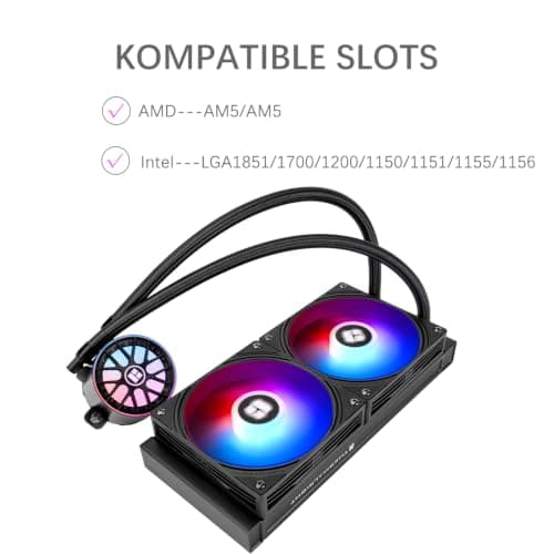 TR Thermalright AQUA ELITE 240 V6 ARGB Schwarz Liquid CPU Kühler, 240mm Aio Kühlung, Double PWM Lüfter-ARGB, für AM4/AM5, Intel LGA1851/1700/115x/1200(Schwarz) Bild 8