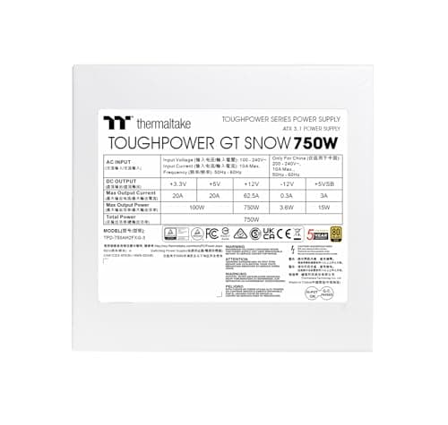 Thermaltake Toughpower GT 750W | ATX 3.1 | 80 Plus Gold | vollmodulares Netzteil | PCIe 5.1 12V-2x6 (12+4) | Smart Zero Fan sehr leise | Snow (Weiß) | 5 Jahre Garantie 750W Weiß Bild 6
