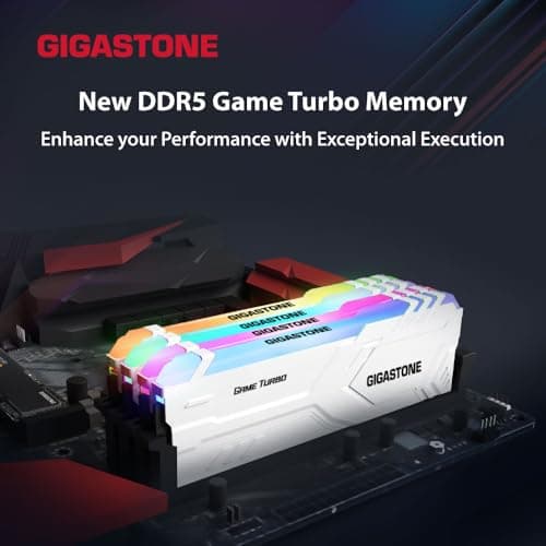 【RGB DDR5 RAM】 GIGASTONE Game Turbo 64GB Kit (4x16GB) DDR5-6400MHz PC5-51200 CL40-40-40-84 Intel XMP 3.0 AMD Expo 1.35V UDIMM 288 Pin Unbuffered NNicht-ECC ungepuffert Desktop Arbeitsspeicher - Weiß Bild 4