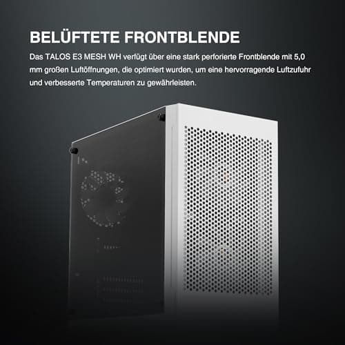 GAMDIAS ATX Mid-Tower Gaming-PC-Gehäuse, Enthält 3 x 120 mm ARGB-Lüfter, High Airflow Mesh Front, Gehärtetes Glas-Seitenteil, PSU-Abdeckung, Weiß TALOS E3 MESH WH Bild 4
