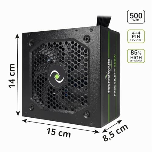 Tecnoware Power Systems - ATX-Netzteil 500, Ultrasilent 12 cm Lüfter, Überspannungsschutz, 2x SATA, 1x 24-polig, 1x 12V 4+4-polig, 2x Molex, schwarz, Größe 500 | Kompatibel mit ATX 12V v.2.01 500W ATX PCI-E Bild 4