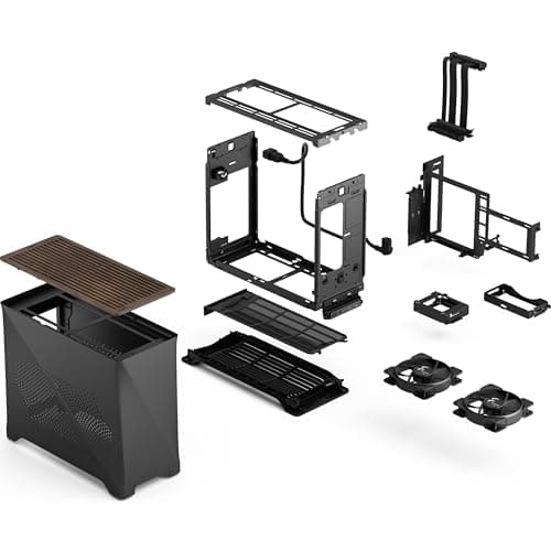 Fractal Design Era 2 Charcoal ITX PC-Gehäuse - Aluminium, Walnussholz, Bis 240mm Radiatoren, Zwei Aspect 12 PWM Lüfter für Hervorragenden Airflow Schwarz Bild 8