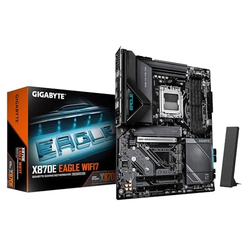 GIGABYTE X870E Eagle WIFI7 Mainboard – Unterstützt AMD Ryzen 9000 CPUs, digitales 16+2+2-Phasen-VRM, bis zu 8200 MHz DDR5 (OC), 1× PCIe 5.0 + 3× PCIe 4.0, Wi-Fi 7, 5-GbE-LAN, USB 4