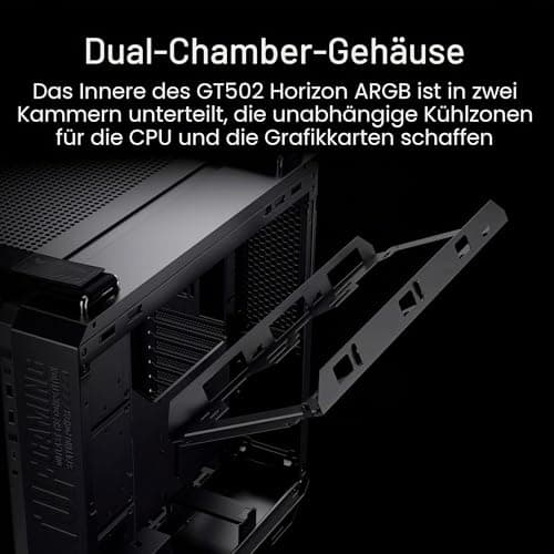 ASUS TUF GAMING GT502 Horizon TG ARGB Black modulares Zweikammer-Gehäuse (Panoramadesign, 4 vorinstallierte ARGB-Lüfter, Front Panel High-Speed USB Type-C, schwarz) Bild 4