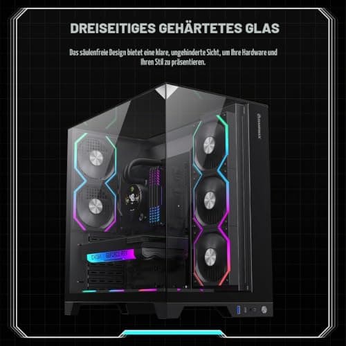 GAMEMAX Infinity PRO BK ATX PC-Gehäuse Schwarz mit gehärtetem Glas, 5X ARGB PWM-Lüfter vorinstalliert, USB 3.0 & Type-C, unterstützt Aura Sync & BTF, verdeckte Wasserkühlungsführung Bild 6
