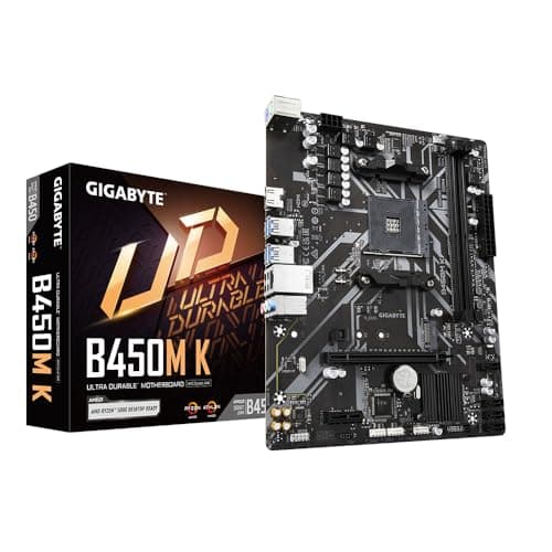 GIGABYTE B450M K Mainboard - Unterstützt AMD Series 5000 CPUs, up to 3600MHz DDR4 (OC), 1xPCIe 3.0 M.2, GbE LAN, USB 3.2 Gen 1