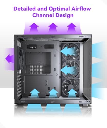 MUSETEX Y6 PC Gehäuse Vorinstallation 4 Nicht-LED-Lüfter, ATX Mid Tower Computer Gehäuse, ATX Gehäuse mit Type-C, 270° Full View Tempered Glass, Schwarz Bild 6