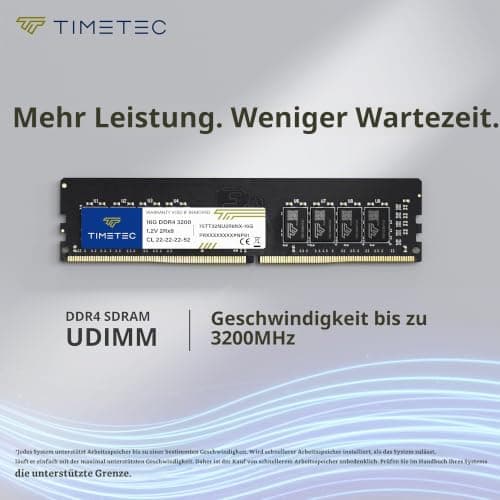 Timetec 16 GB DDR4 3200 MHz (PC4-3200AA) PC4-25600 UDIMM Desktop-RAM – Non-ECC Unbuffered, 288 Pin, 1,2 V, CL22 DIMM-Speichermodul Bild 6