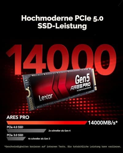 Lexar ARES PRO 2TB Gen5 NVMe M.2 SSD, PCIe 5.0 x4 Interne SSD, Bis zu 14.000 MB/s Lesen – für KI-Anwendungen, AAA-Gaming, Videoeditierung, Kompatibel mit PC, Laptops & PS 5 Bild 8