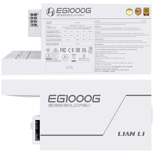 Lian Li Edge Gold 1000 PC Netzteil Weiß, 1000 Watt ATX Netzteil, PCIe 5.1, ATX 3.1 PSU | 80 Plus Gold, modular, Sleeved Cable Kit, 12VHPWR für NVIDIA RTX, leiser Lüfter, USB Hub & Fan Hub 1000W Weiß Bild 5