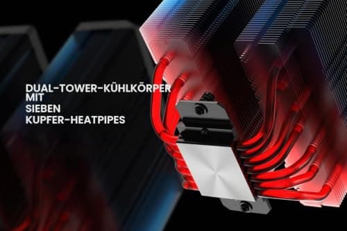 ID-COOLING FROZN A720 BLACK - Schwarzer Dual-Tower Luft-CPU-Kühler, 163mm Höhe, 7×Ф6mm Heatpipes, Dual 140x140x25mm FDB-Lüfter, TDP 300W, Intel LGA1700/1851/1200/115X/20XX; AMD AM4/AM5 Bild 4